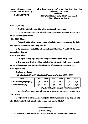 Đề kiểm tra năng lực chuyên môn giáo viên tỉnh Bắc Ninh năm học 2012-2013 môn Địa lí